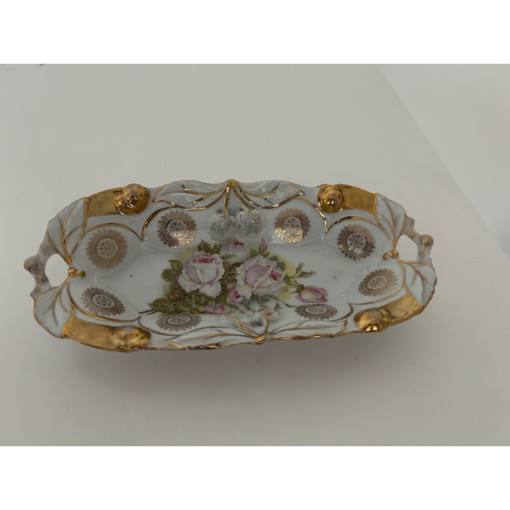 Antique IPF Germany Porcelain Trinket Dish Rose Gilt Gold Scalloped Bowl 57